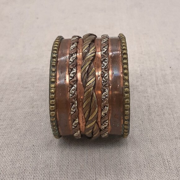 Rustic Copper Mixed Metal Rope Cuff Bracelet - Picture 8 of 11